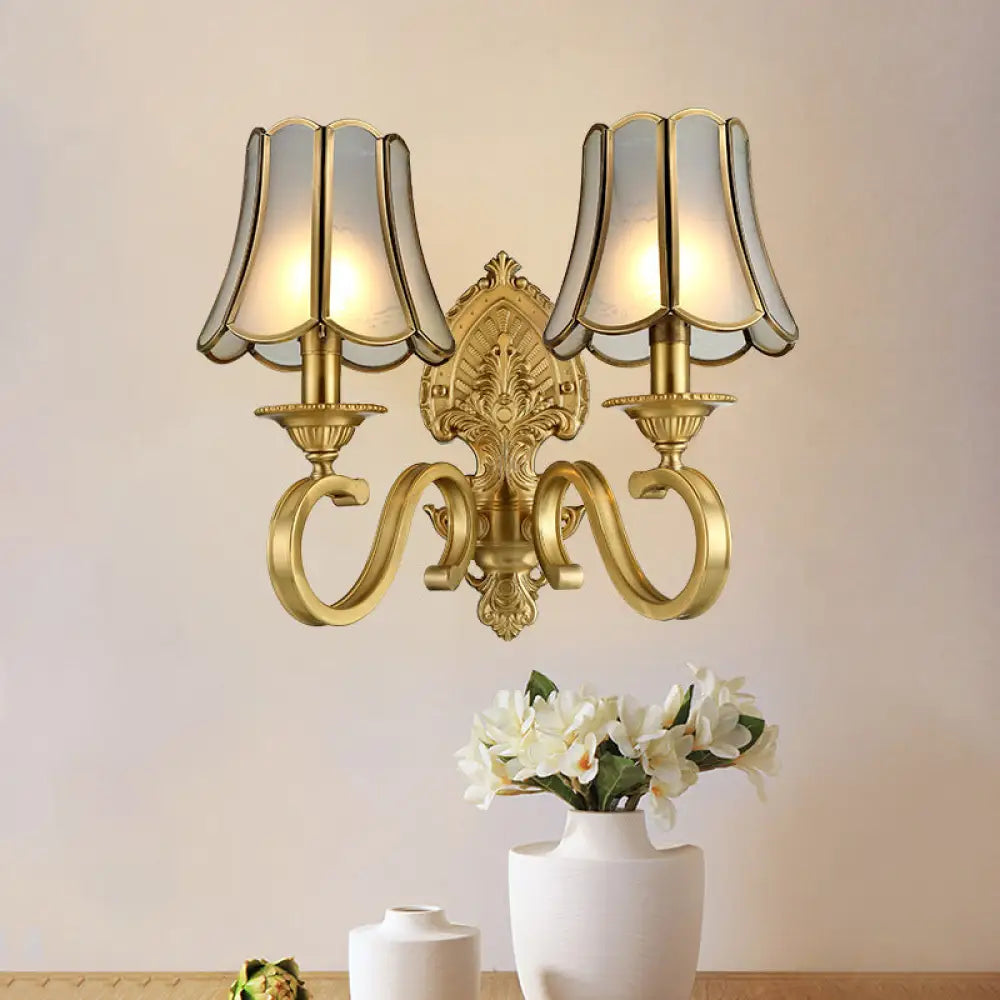 Traditional Polished Brass Flared Wall Sconce with Frosted Glass