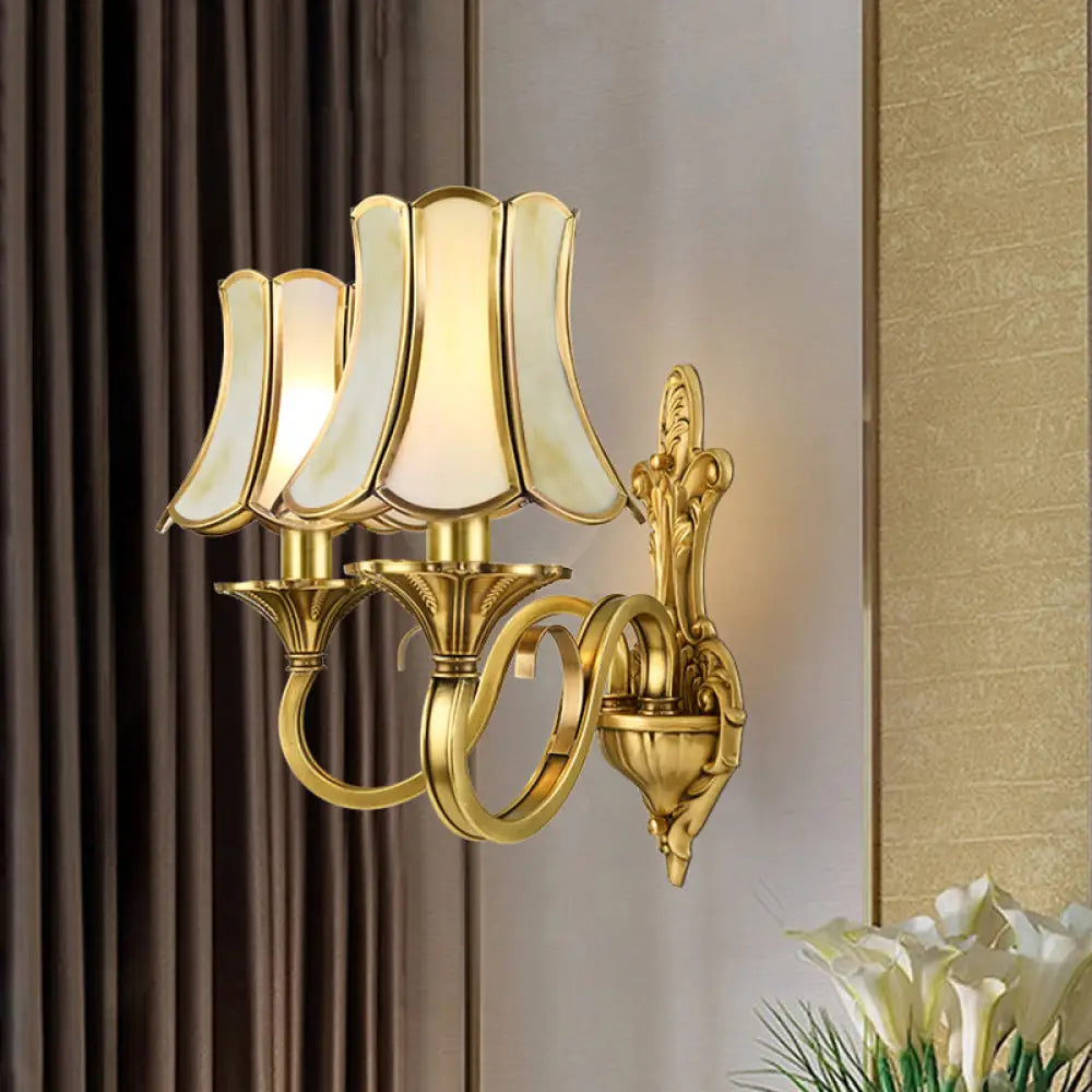 Traditional Polished Brass Flared Wall Sconce with Frosted Glass