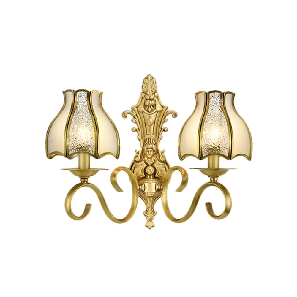 Traditional Polished Brass Flared Wall Sconce with Frosted Glass