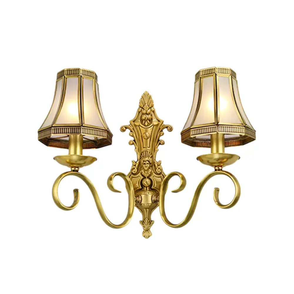 Traditional Polished Brass Flared Wall Sconce with Frosted Glass