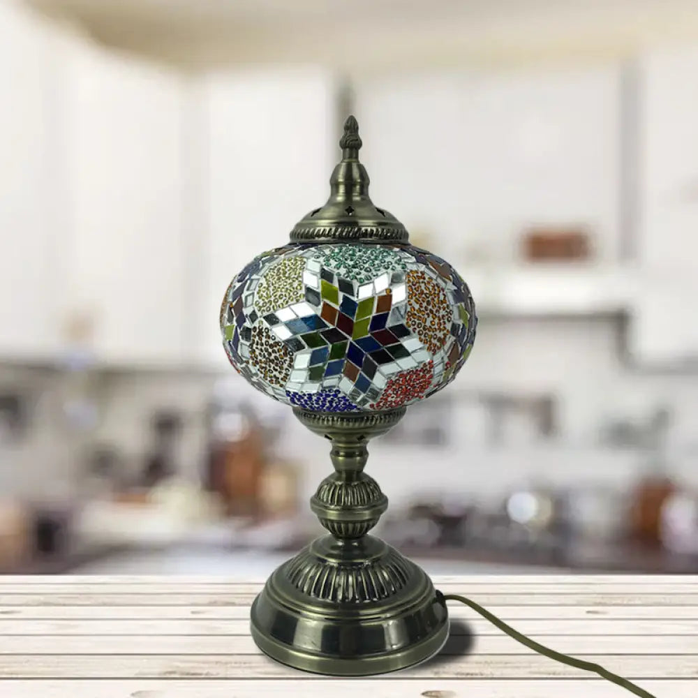 Traditional Red/Blue/Gold Glass Sphere Desk Lamp – 1 Head Task Lighting for Living Room