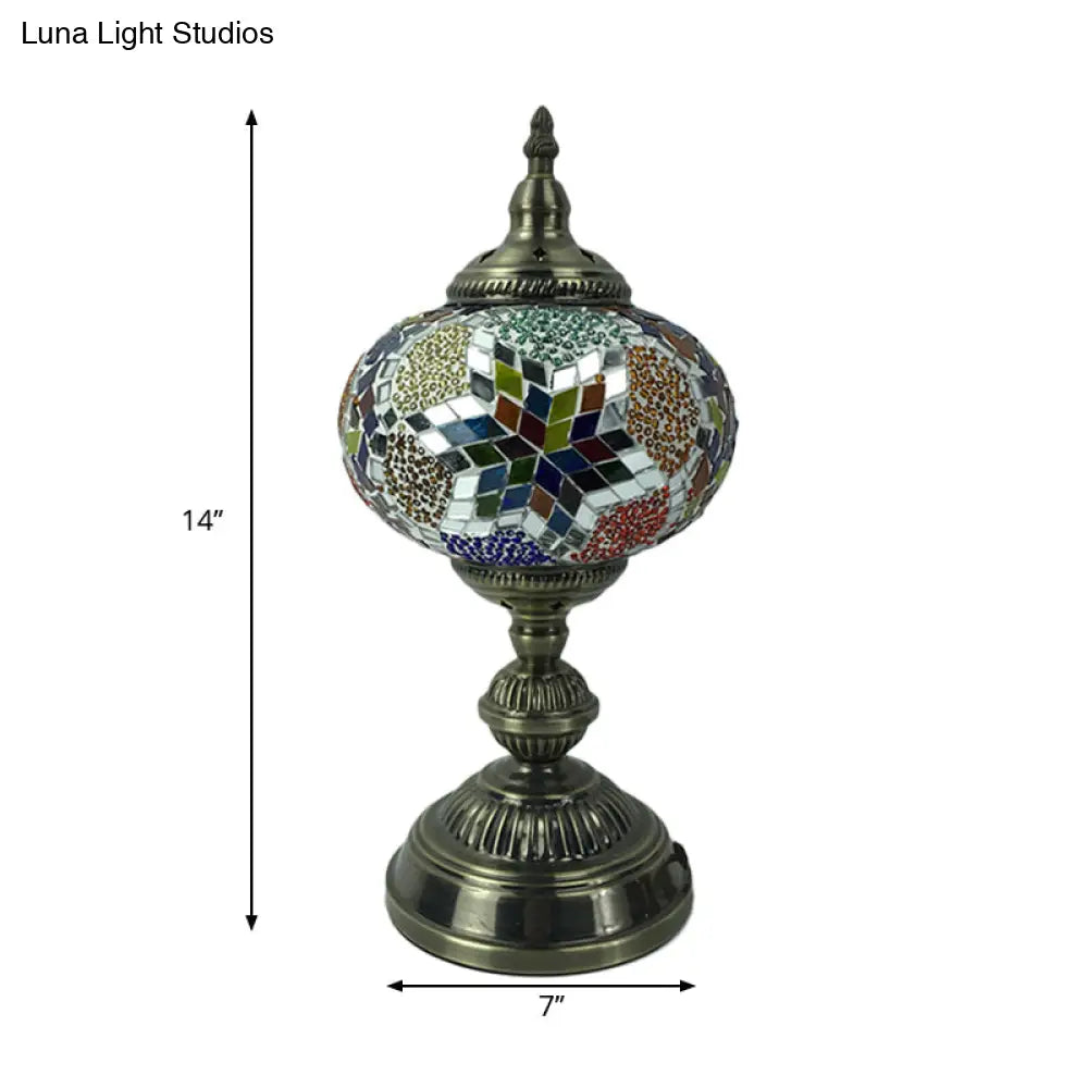 Traditional Red/Blue/Gold Glass Sphere Desk Lamp – 1 Head Task Lighting for Living Room