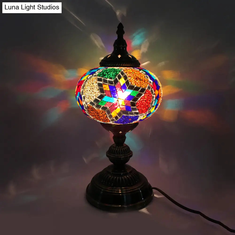 Traditional Red/Blue/Gold Glass Sphere Desk Lamp – 1 Head Task Lighting for Living Room
