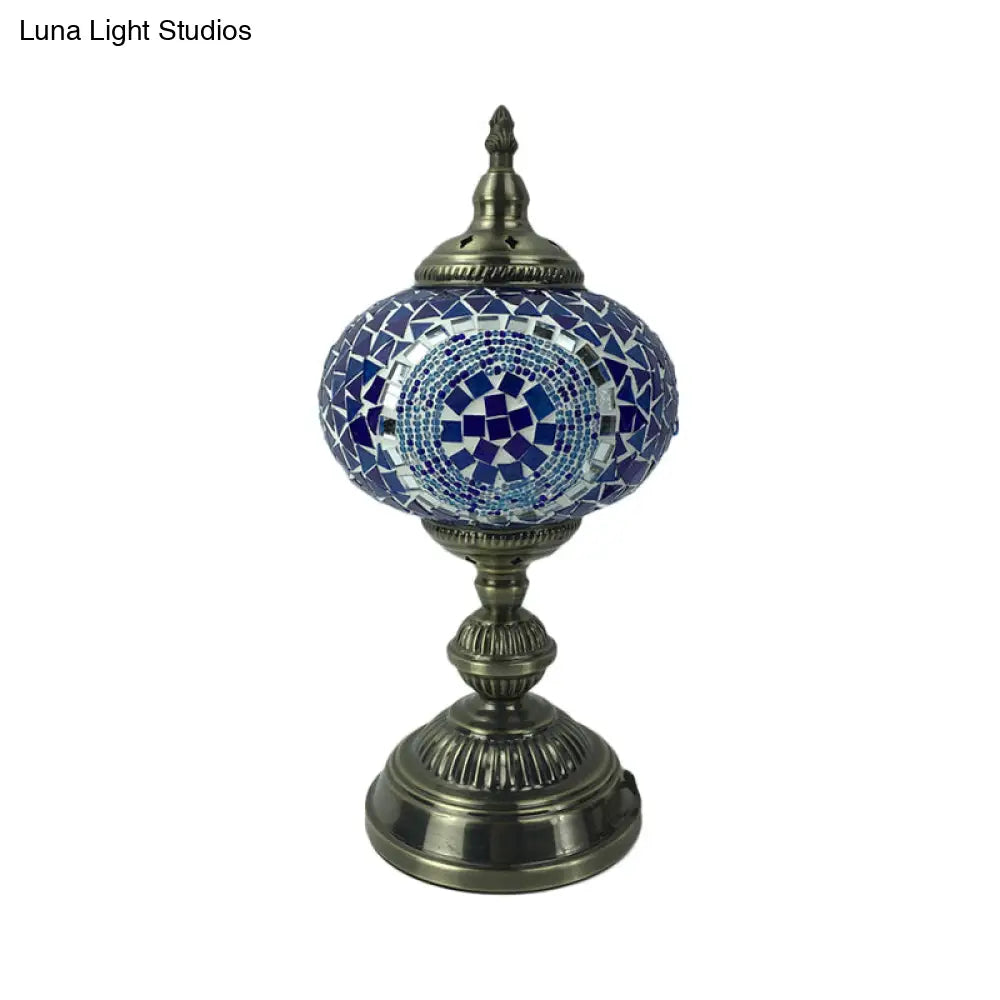 Traditional Red/Blue/Gold Glass Sphere Desk Lamp – 1 Head Task Lighting for Living Room