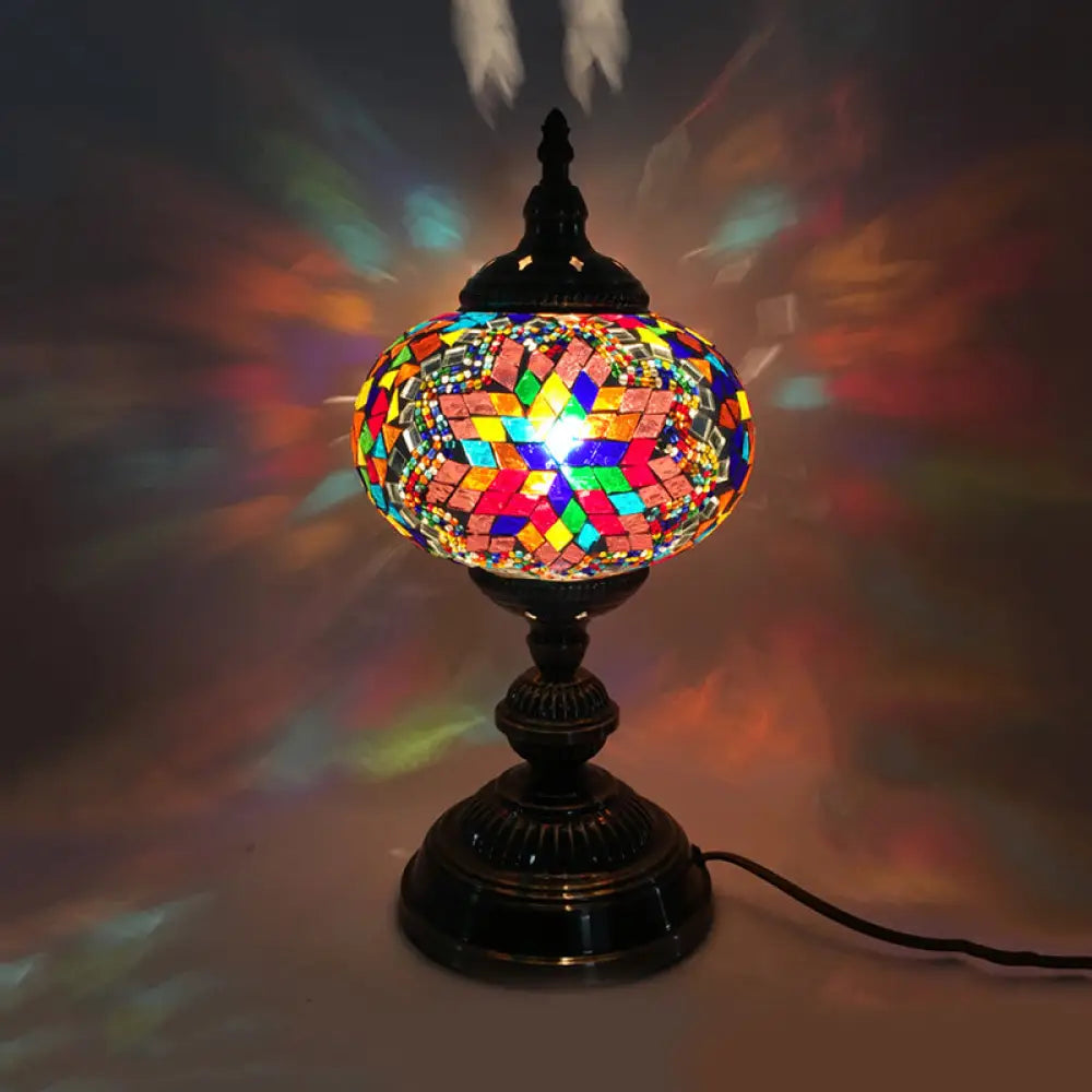 Traditional Red/Blue/Gold Glass Sphere Desk Lamp – 1 Head Task Lighting for Living Room