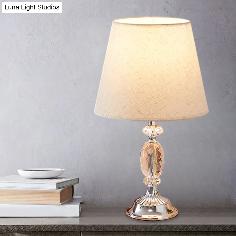 Traditional Red/Coffee/Flaxen Tapered Table Lamp with Fabric Shade and Beveled Crystal Blocks - Perfect for Nightstands