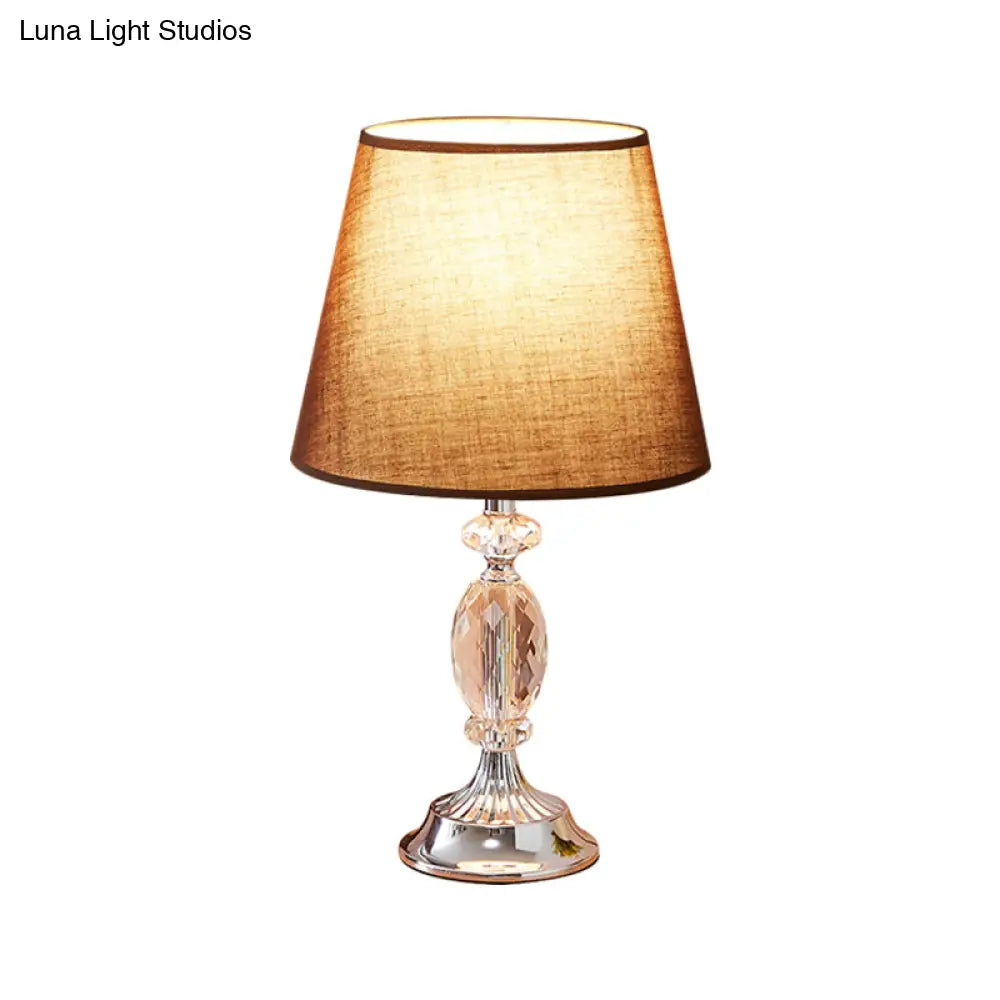 Traditional Red/Coffee/Flaxen Tapered Table Lamp with Fabric Shade and Beveled Crystal Blocks - Perfect for Nightstands