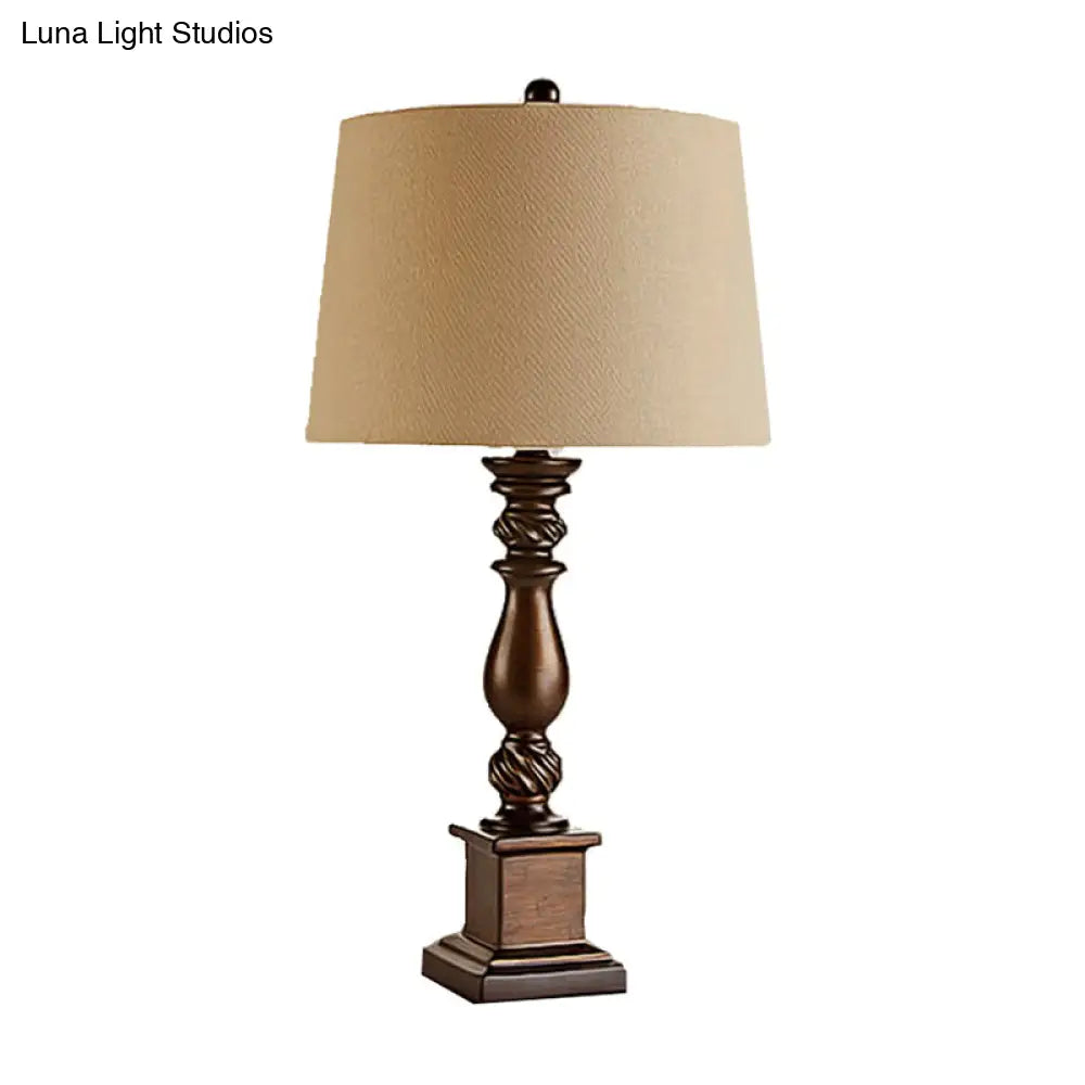 Traditional Resin Baluster Chamber Night Lamp with Beige Drum Lampshade