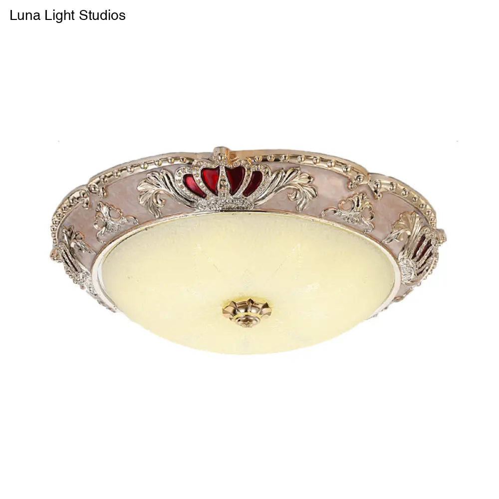 Traditional Resin Crown Flush LED Ceiling Lamp for Bedroom, Apricot/Green