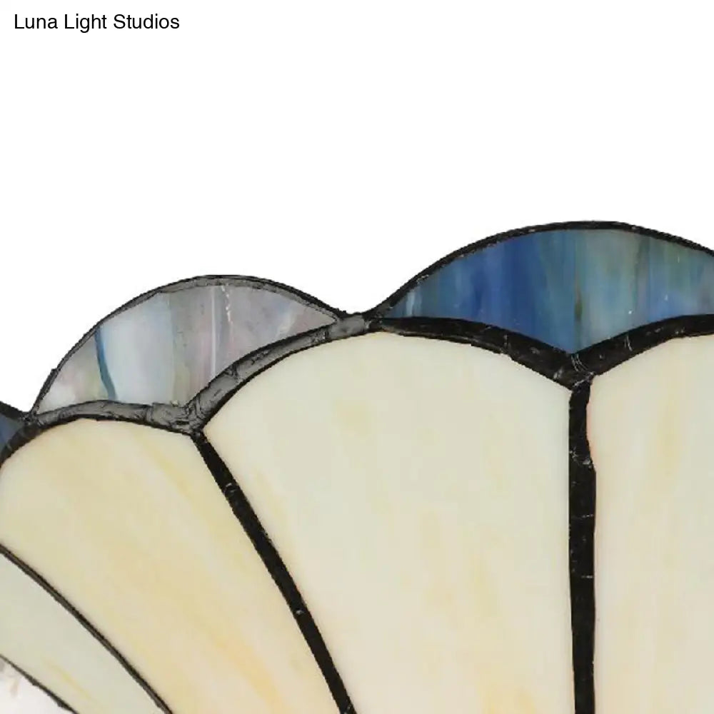 Traditional Scalloped Wall Sconce with 2 Stained Glass Lights and Flared Shade