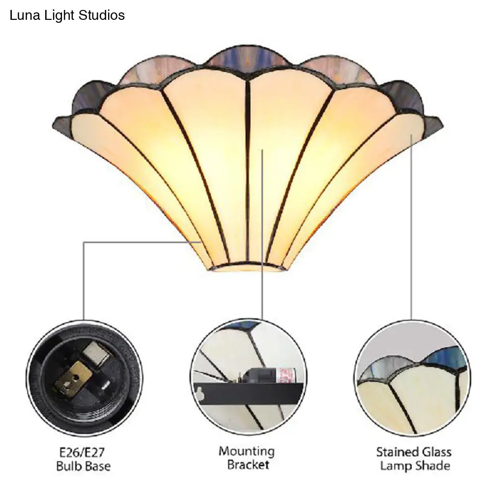 Traditional Scalloped Wall Sconce with 2 Stained Glass Lights and Flared Shade