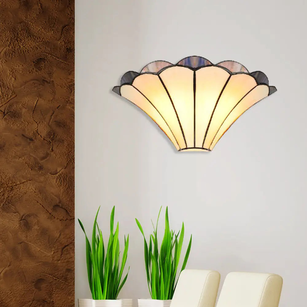 Traditional Scalloped Wall Sconce with 2 Stained Glass Lights and Flared Shade