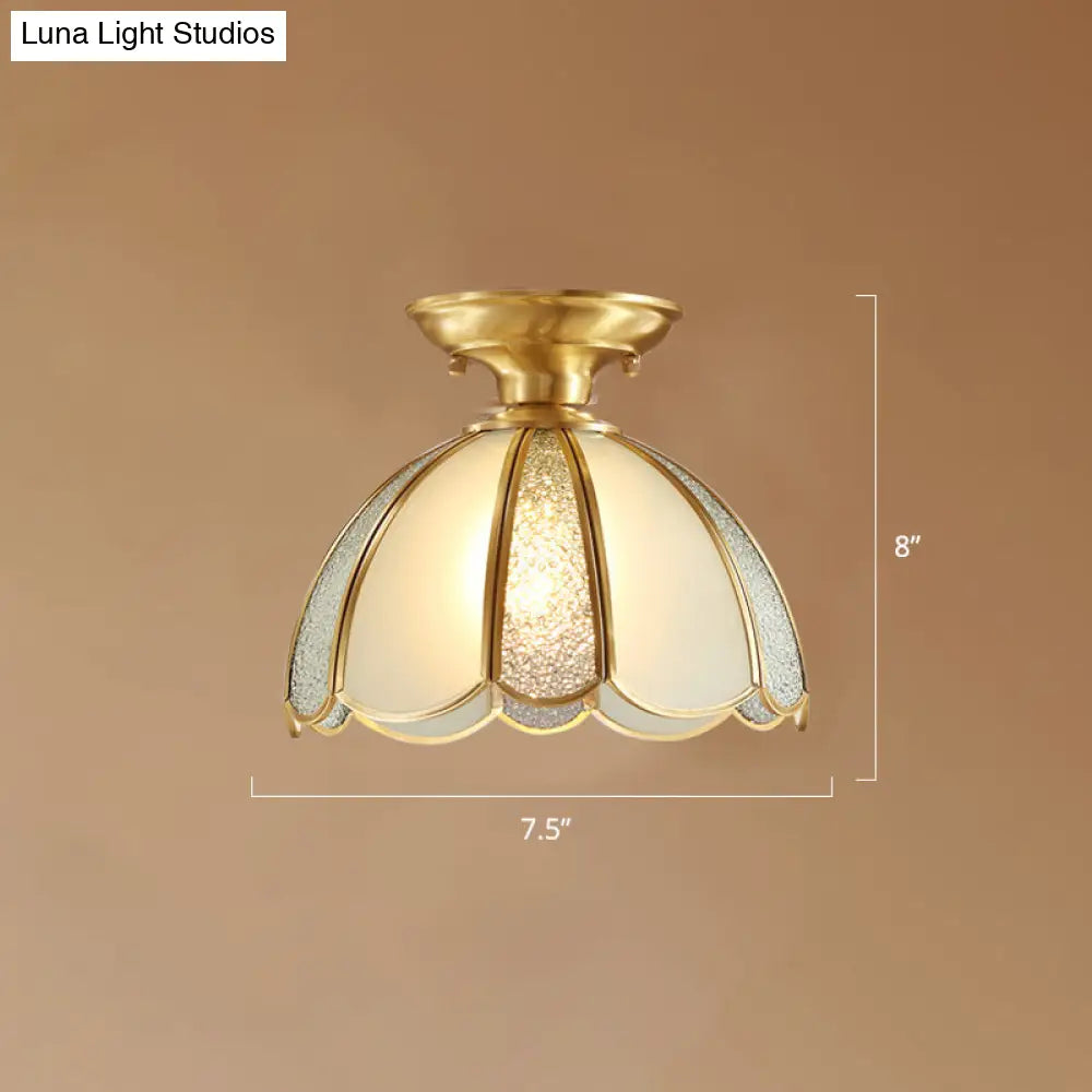 Traditional Seedy Glass Foyer Ceiling Light with Scalloped Edge
