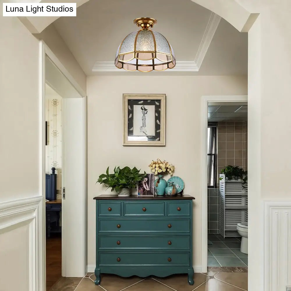 Traditional Seedy Glass Foyer Ceiling Light with Scalloped Edge