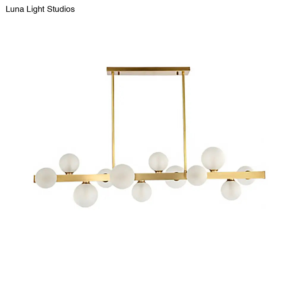 Traditional Spherical Frosted Glass Pendant Light - Gold, 7/12 Lights - Dining Room Island Lighting
