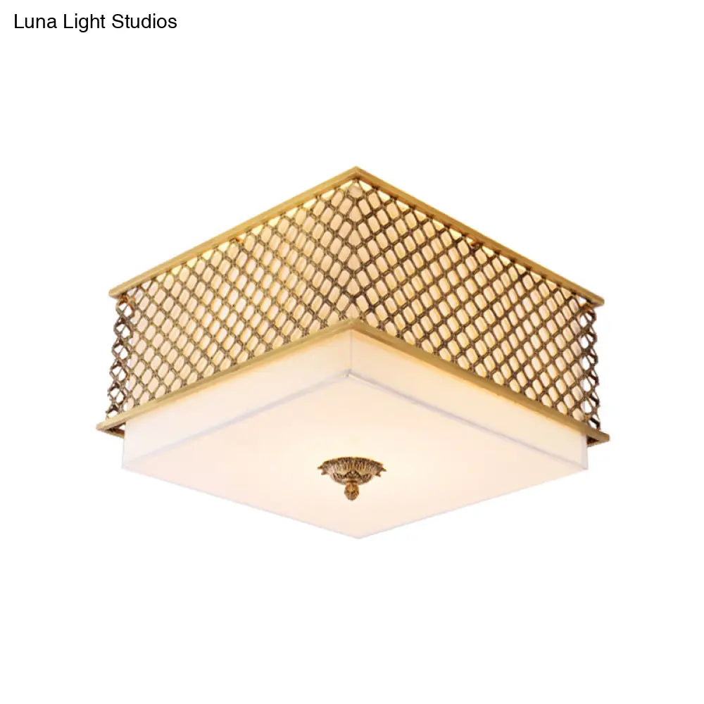 Traditional Square Metal Flushmount Lighting in Brass for Bedroom - 5 Lights, 16"/19.5" Wide