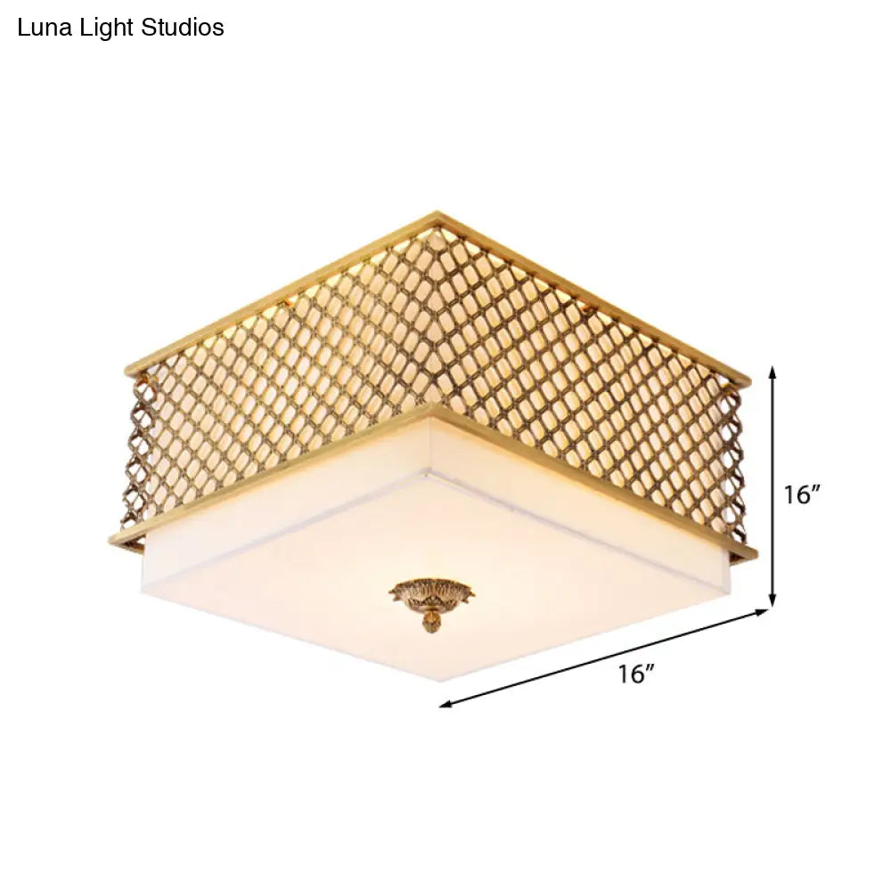Traditional Square Metal Flushmount Lighting in Brass for Bedroom - 5 Lights, 16"/19.5" Wide