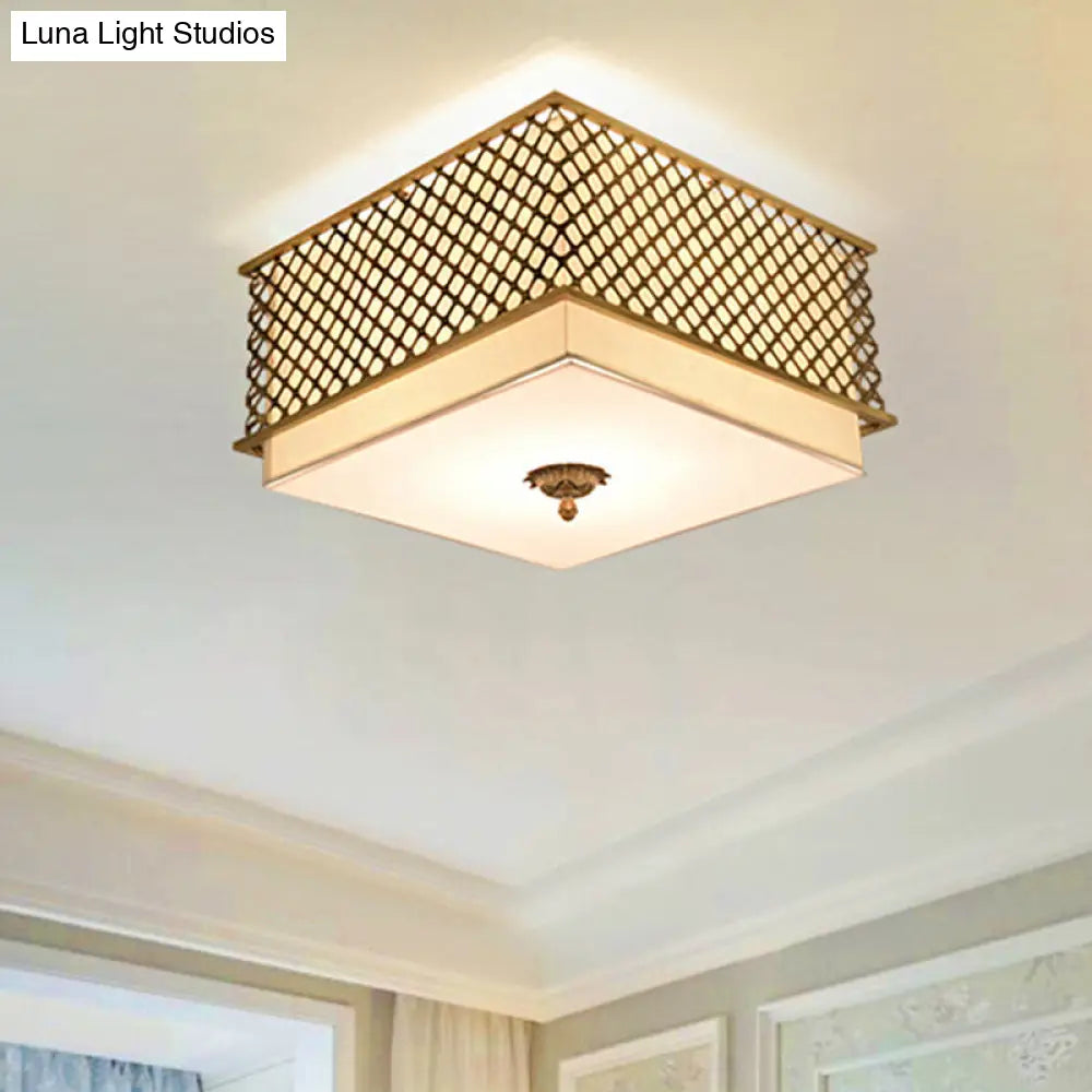 Traditional Square Metal Flushmount Lighting in Brass for Bedroom - 5 Lights, 16"/19.5" Wide