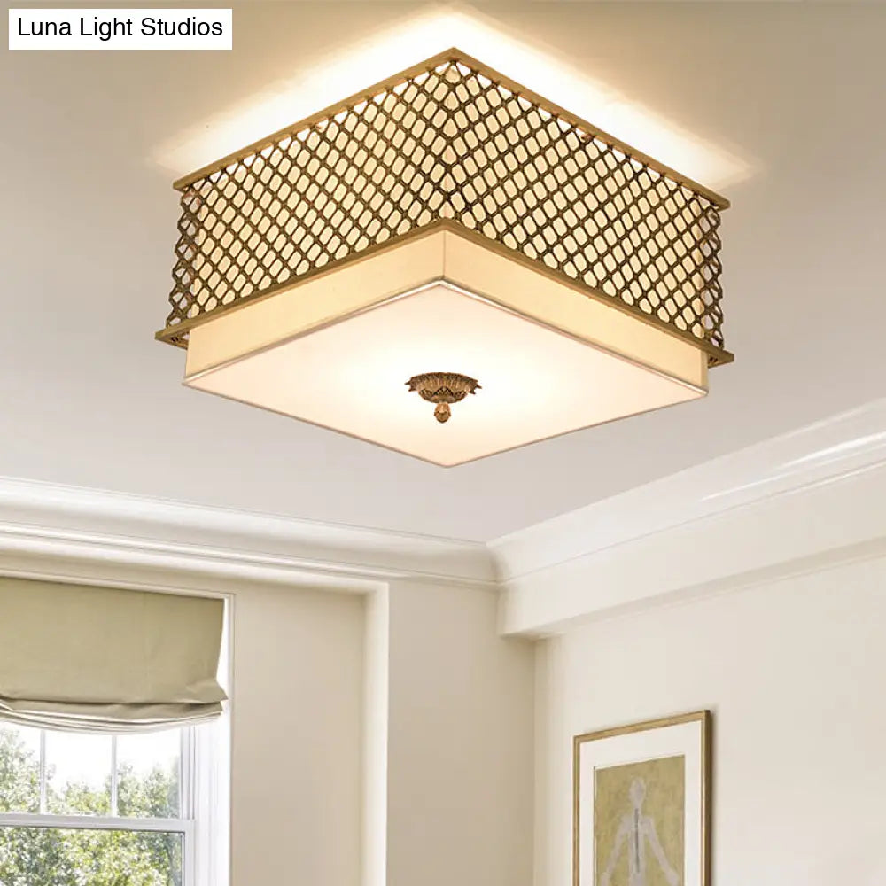 Traditional Square Metal Flushmount Lighting in Brass for Bedroom - 5 Lights, 16"/19.5" Wide