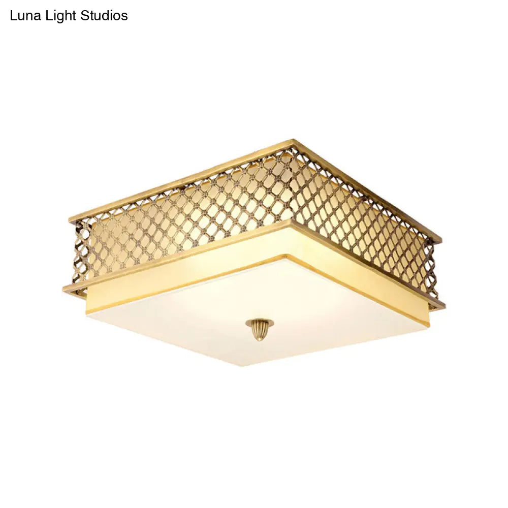 Traditional Square Metal Flushmount Lighting in Brass for Bedroom - 5 Lights, 16"/19.5" Wide