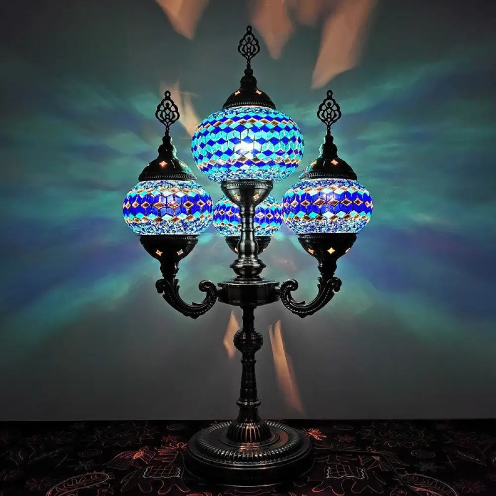 Traditional Stained Glass Candelabra Task Lamp - Bedside Nightstand Lamp with 4 Lights in Yellow/Orange/Blue