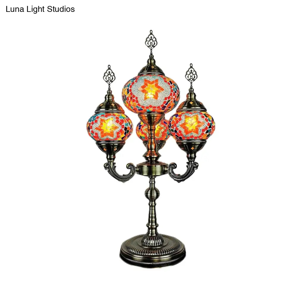 Traditional Stained Glass Candelabra Task Lamp - Bedside Nightstand Lamp with 4 Lights in Yellow/Orange/Blue