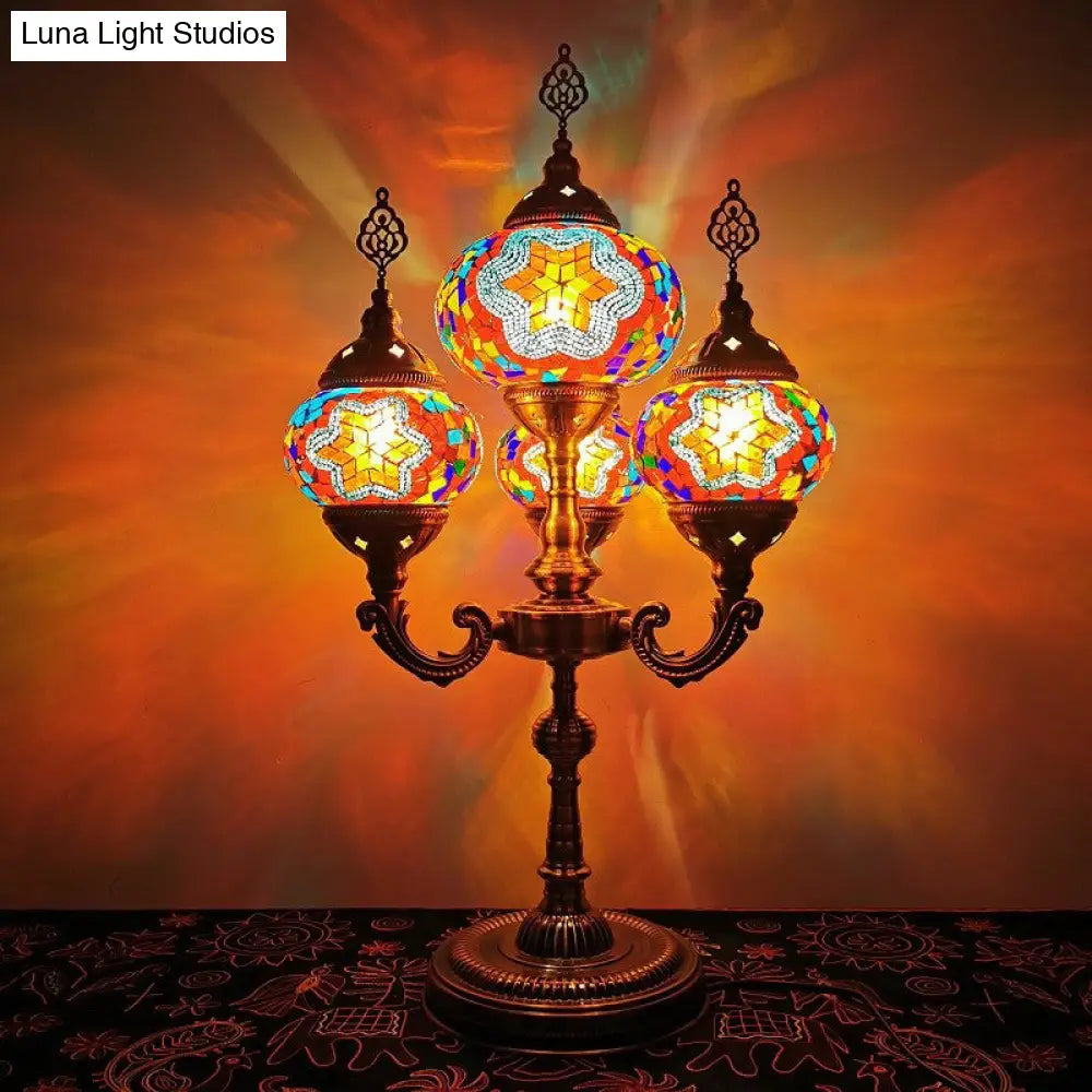 Traditional Stained Glass Candelabra Task Lamp - Bedside Nightstand Lamp with 4 Lights in Yellow/Orange/Blue