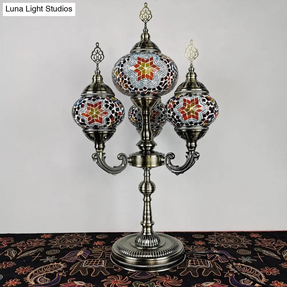 Traditional Stained Glass Candelabra Task Lamp - Bedside Nightstand Lamp with 4 Lights in Yellow/Orange/Blue
