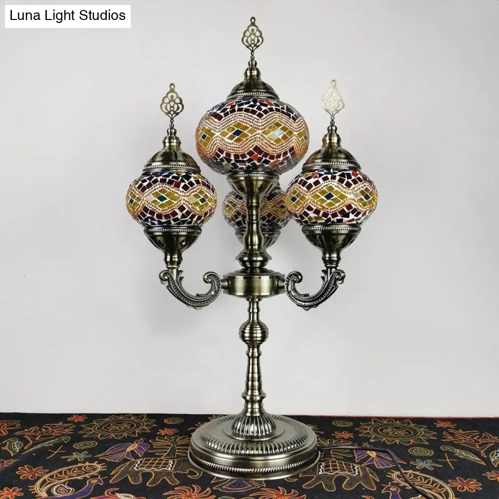 Traditional Stained Glass Candelabra Task Lamp - Bedside Nightstand Lamp with 4 Lights in Yellow/Orange/Blue