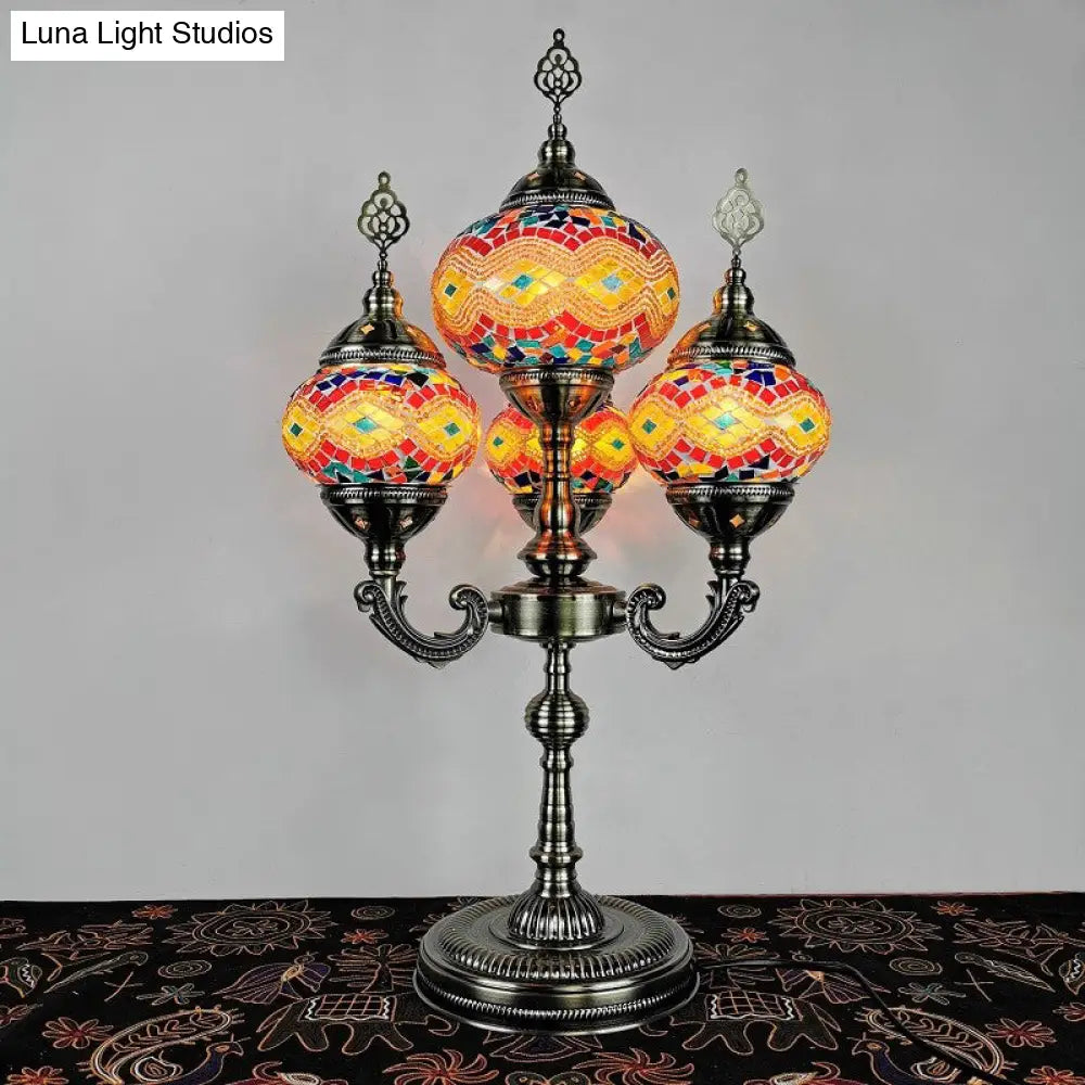 Traditional Stained Glass Candelabra Task Lamp - Bedside Nightstand Lamp with 4 Lights in Yellow/Orange/Blue