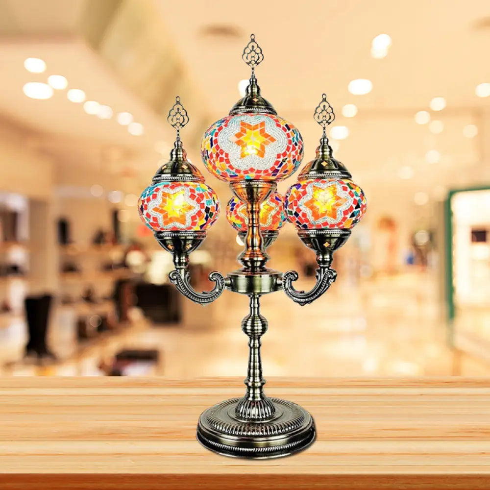Traditional Stained Glass Candelabra Task Lamp - Bedside Nightstand Lamp with 4 Lights in Yellow/Orange/Blue
