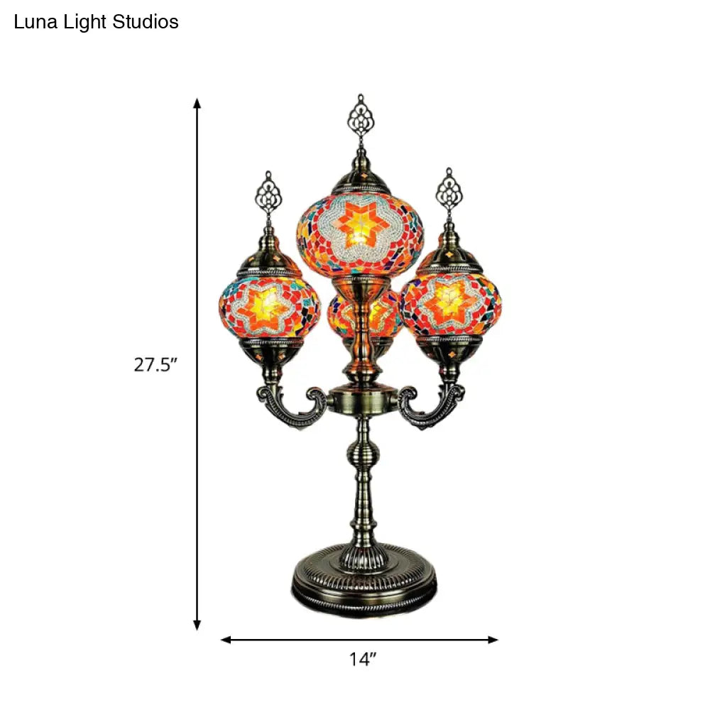 Traditional Stained Glass Candelabra Task Lamp - Bedside Nightstand Lamp with 4 Lights in Yellow/Orange/Blue