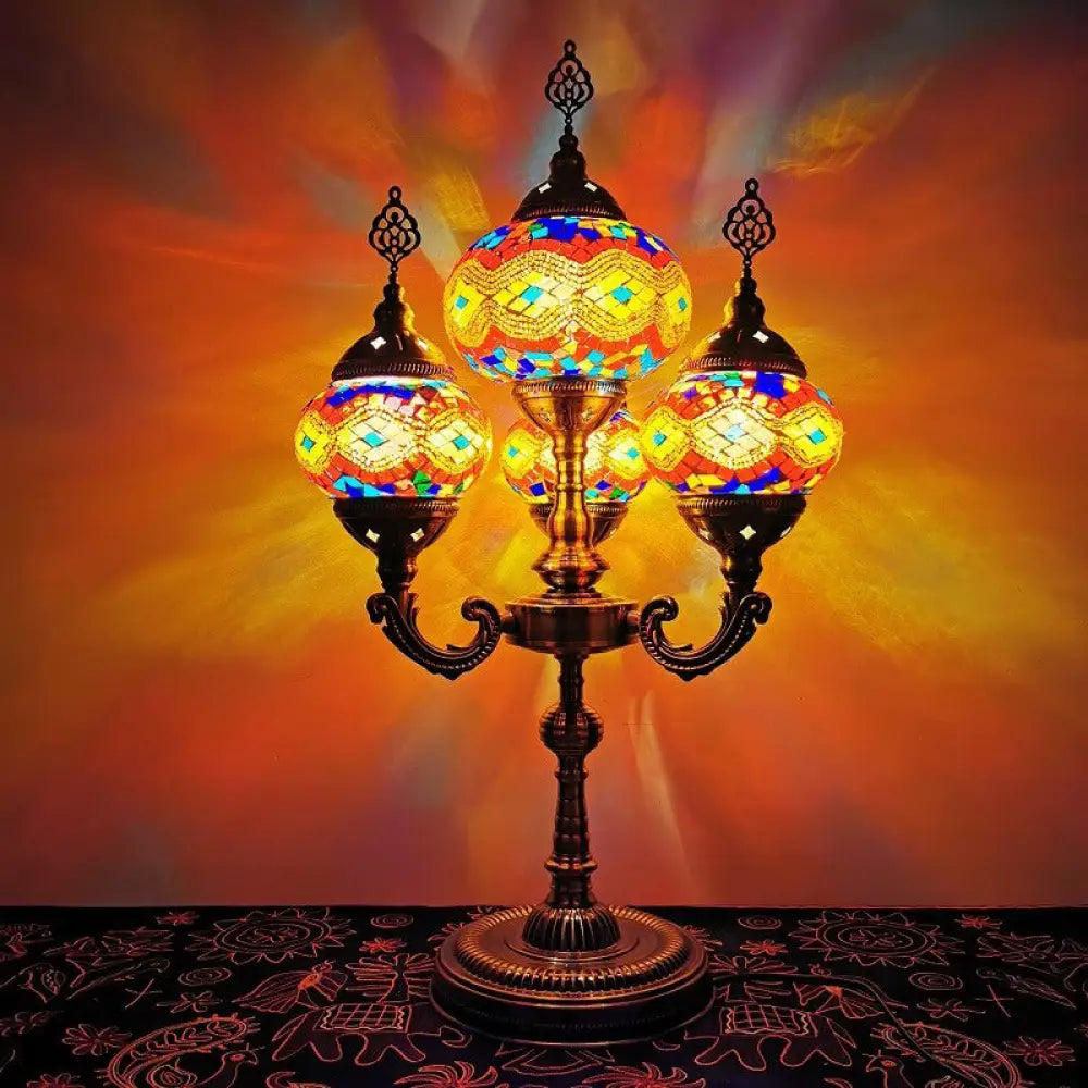 Traditional Stained Glass Candelabra Task Lamp - Bedside Nightstand Lamp with 4 Lights in Yellow/Orange/Blue