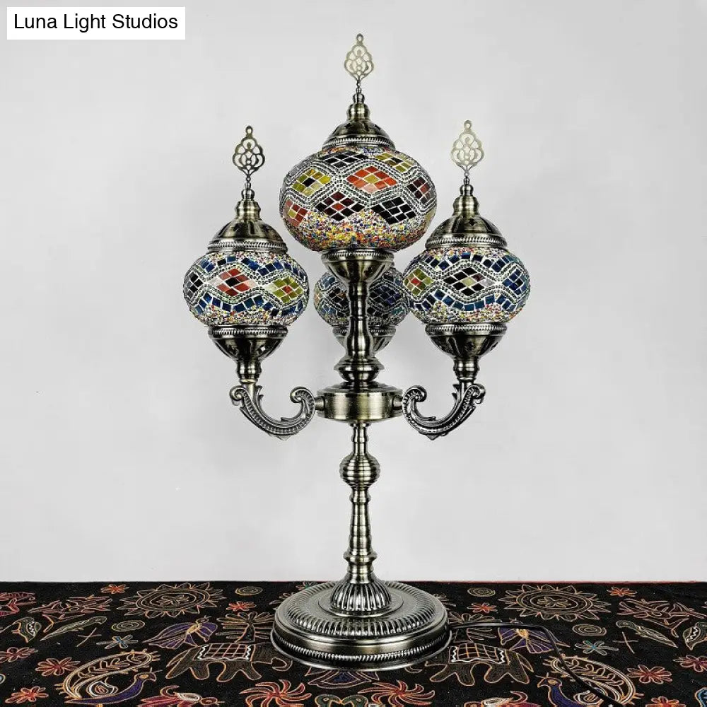 Traditional Stained Glass Candelabra Task Lamp - Bedside Nightstand Lamp with 4 Lights in Yellow/Orange/Blue