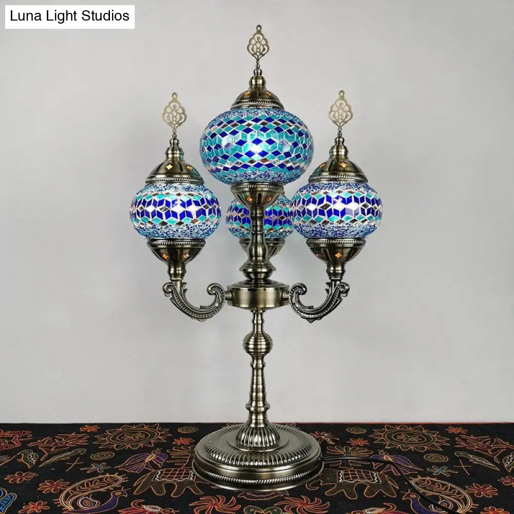 Traditional Stained Glass Candelabra Task Lamp - Bedside Nightstand Lamp with 4 Lights in Yellow/Orange/Blue