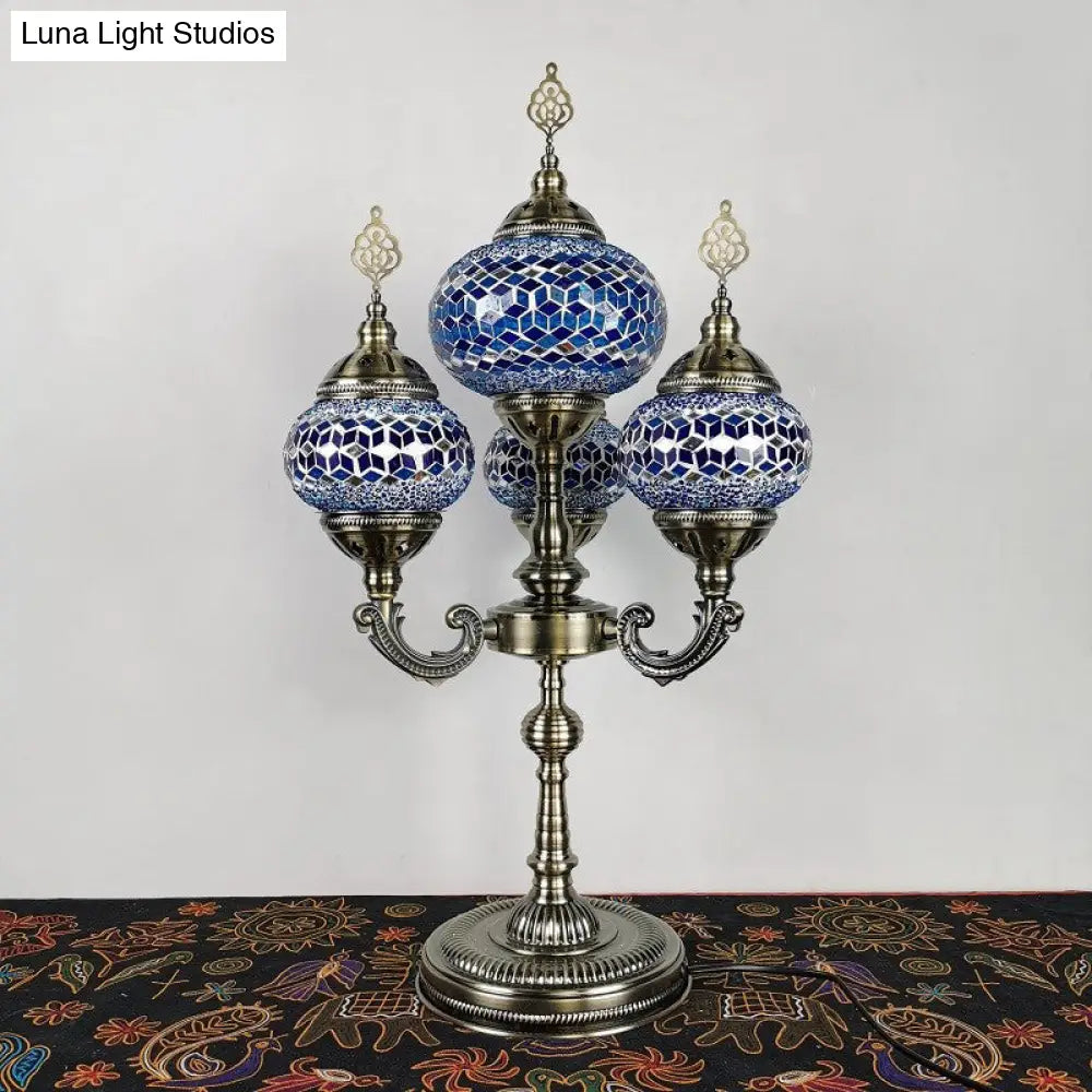 Traditional Stained Glass Candelabra Task Lamp - Bedside Nightstand Lamp with 4 Lights in Yellow/Orange/Blue