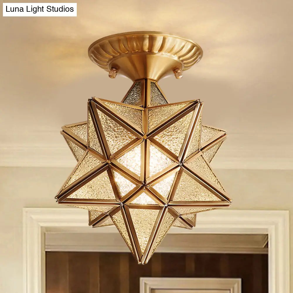 Traditional Star Semi Flush Ceiling Light in Clear/Textured White Glass - Ideal for Living Room