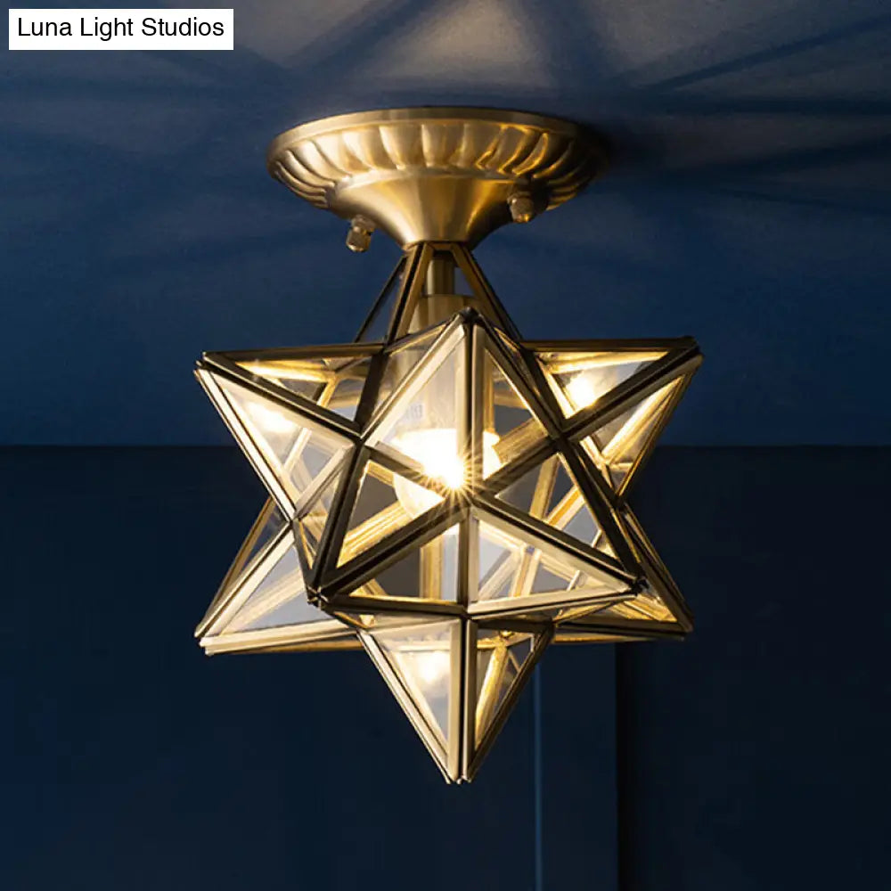 Traditional Star Semi Flush Ceiling Light in Clear/Textured White Glass - Ideal for Living Room