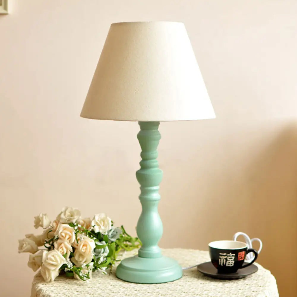Traditional Style 1-Light Barrel Desk Lamp in White/Blue/Purple with Red Fabric Shade - Ideal Task Lighting for Bedroom