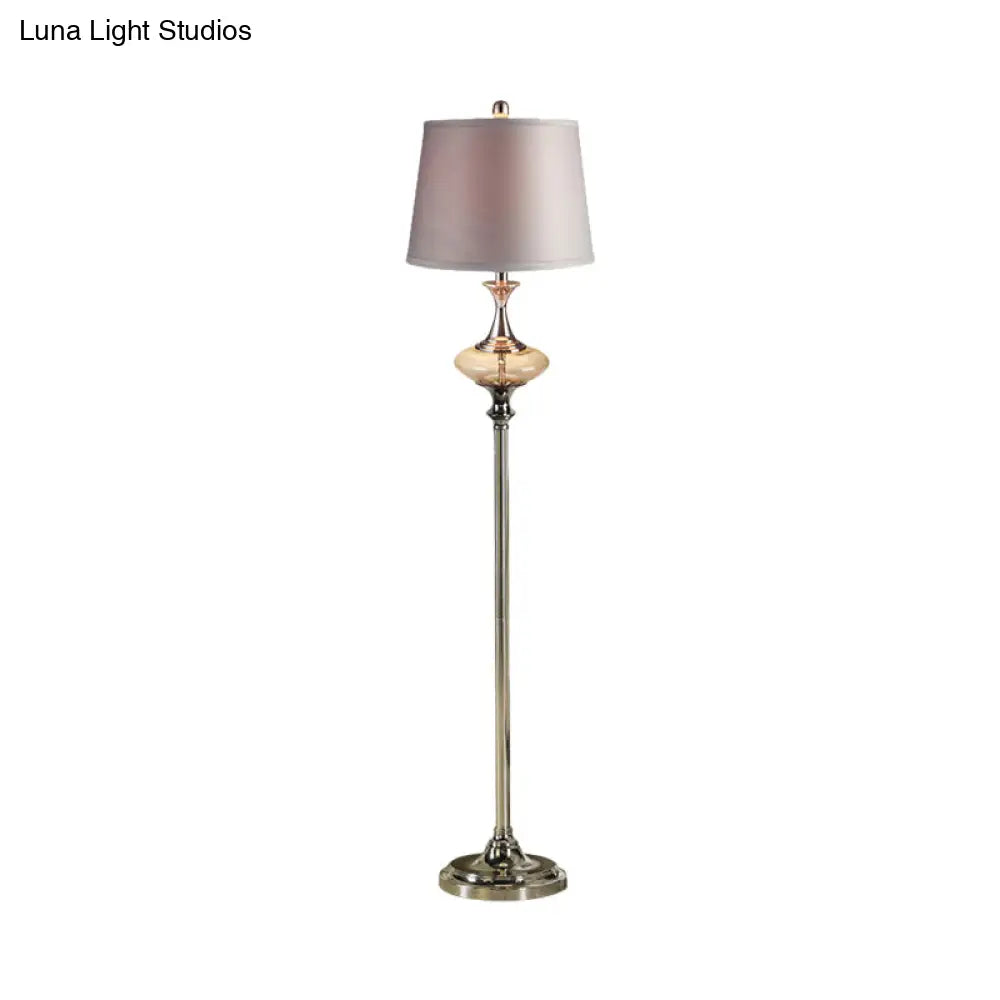 Traditional Style Conical Shade Floor Lamp, White/Red Fabric, 1 Head, for Guest Room