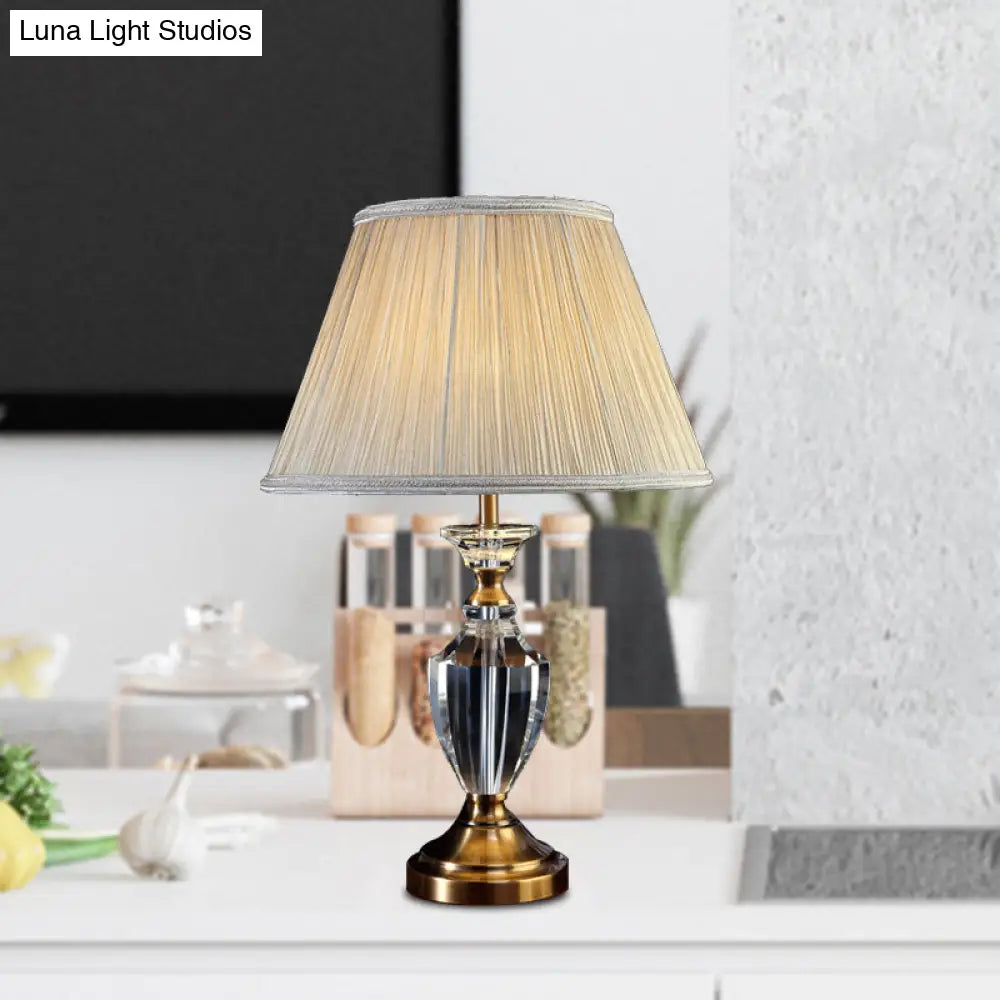 Traditional Style Fabric Pleated Shade Night Light Table Lamp with Urn Crystal Base - Cream Gray