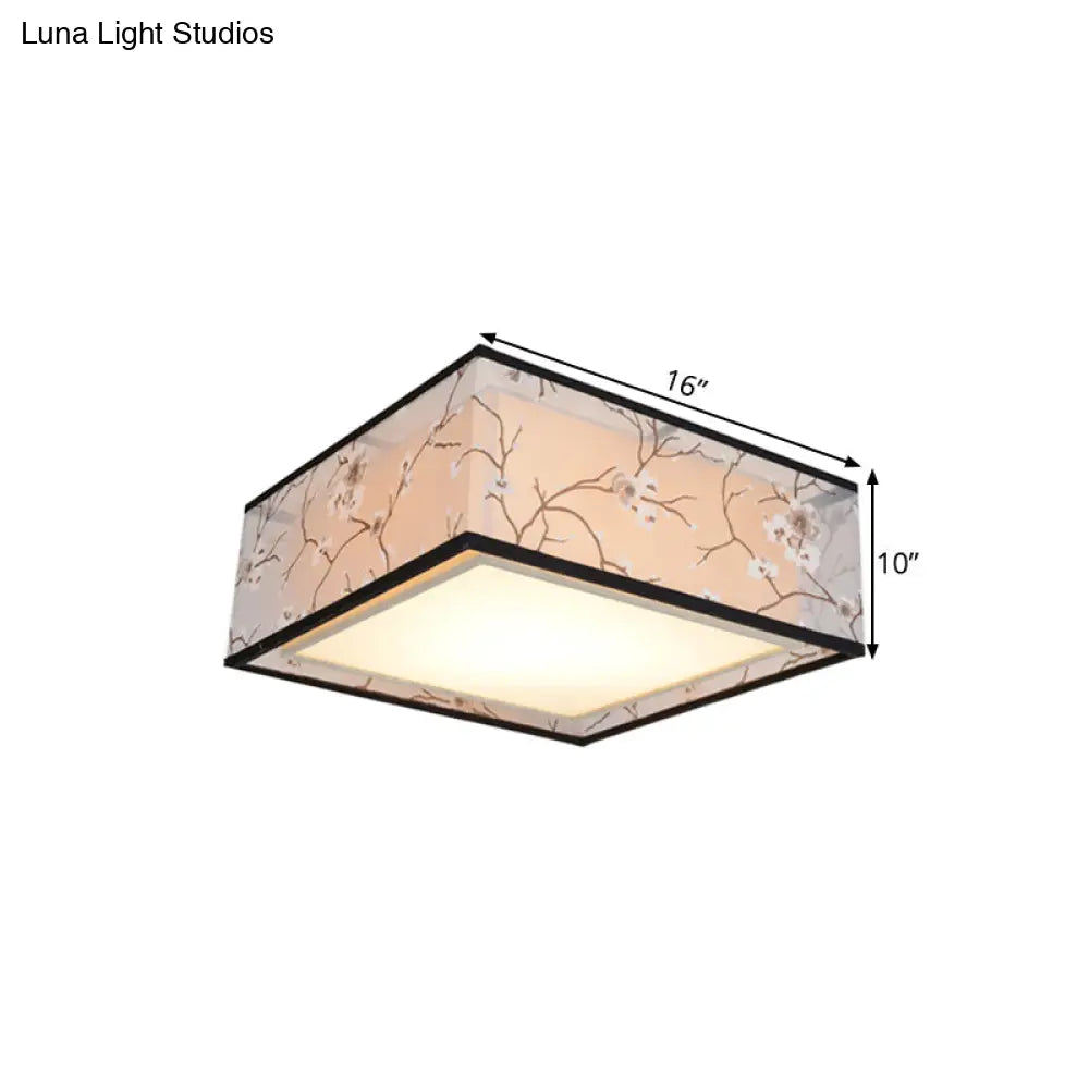 Traditional Style Fabric Square Flush Light - 4/5 Lights Ceiling Flush Mount in White - Various Sizes