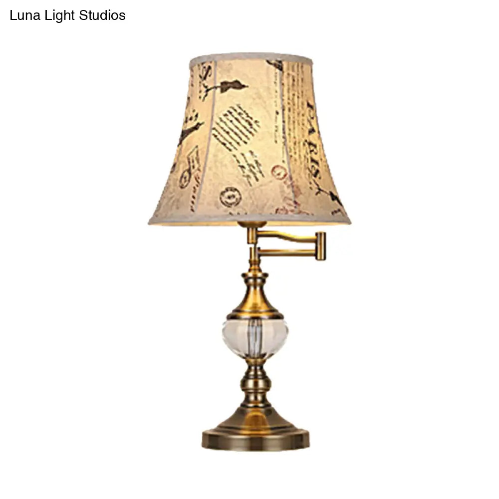 Traditional Style Nightstand Light - Beige/Light Brown Crystal Bell Lamp for Bedroom