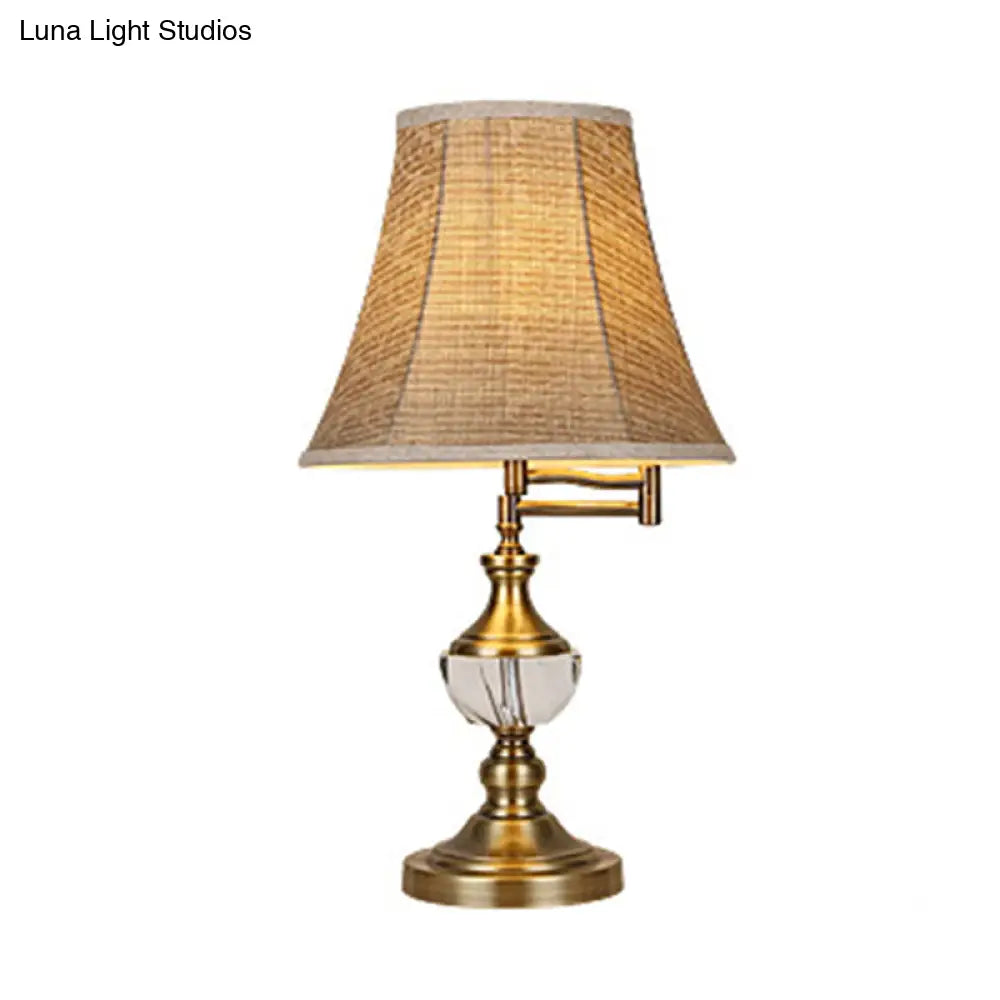Traditional Style Nightstand Light - Beige/Light Brown Crystal Bell Lamp for Bedroom