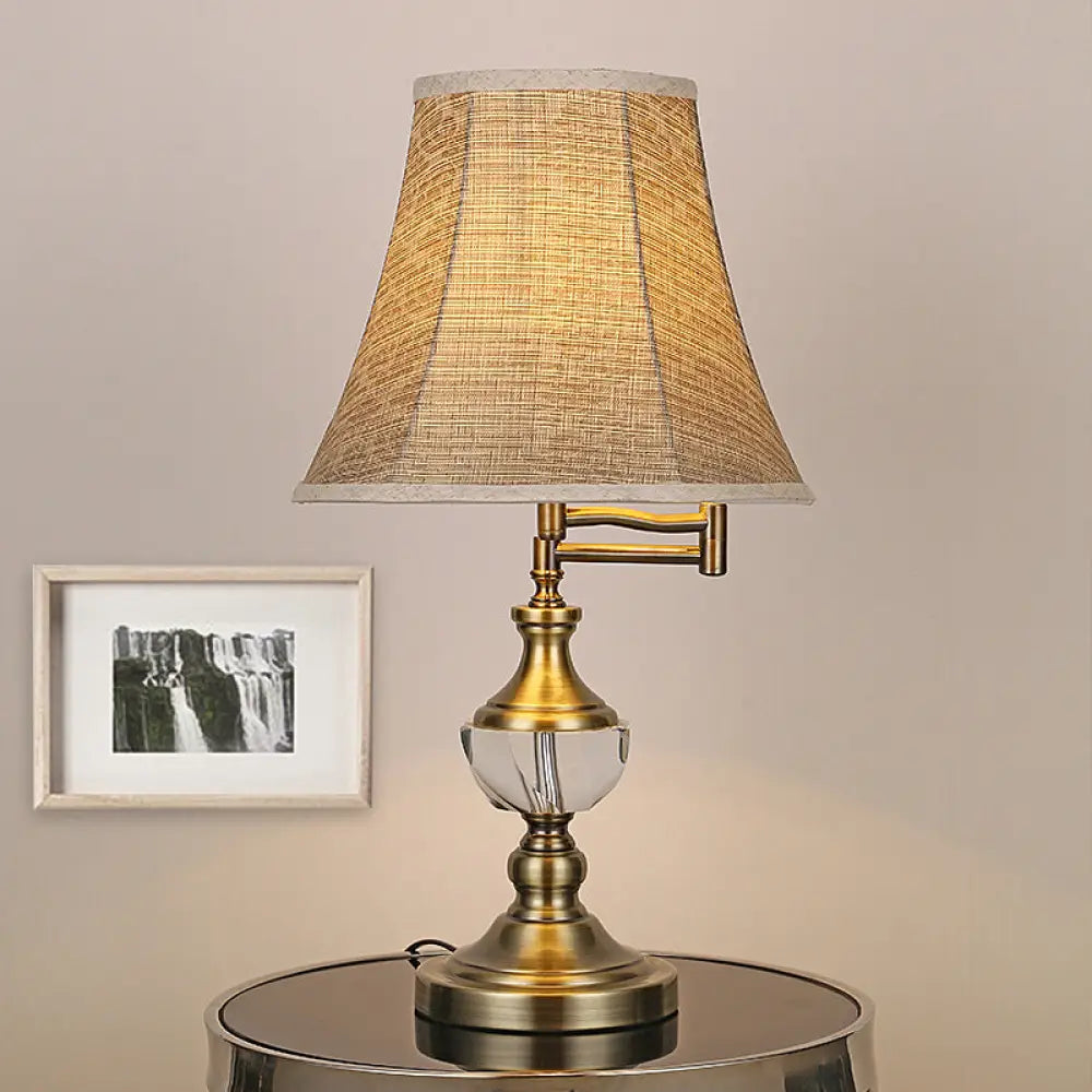 Traditional Style Nightstand Light - Beige/Light Brown Crystal Bell Lamp for Bedroom