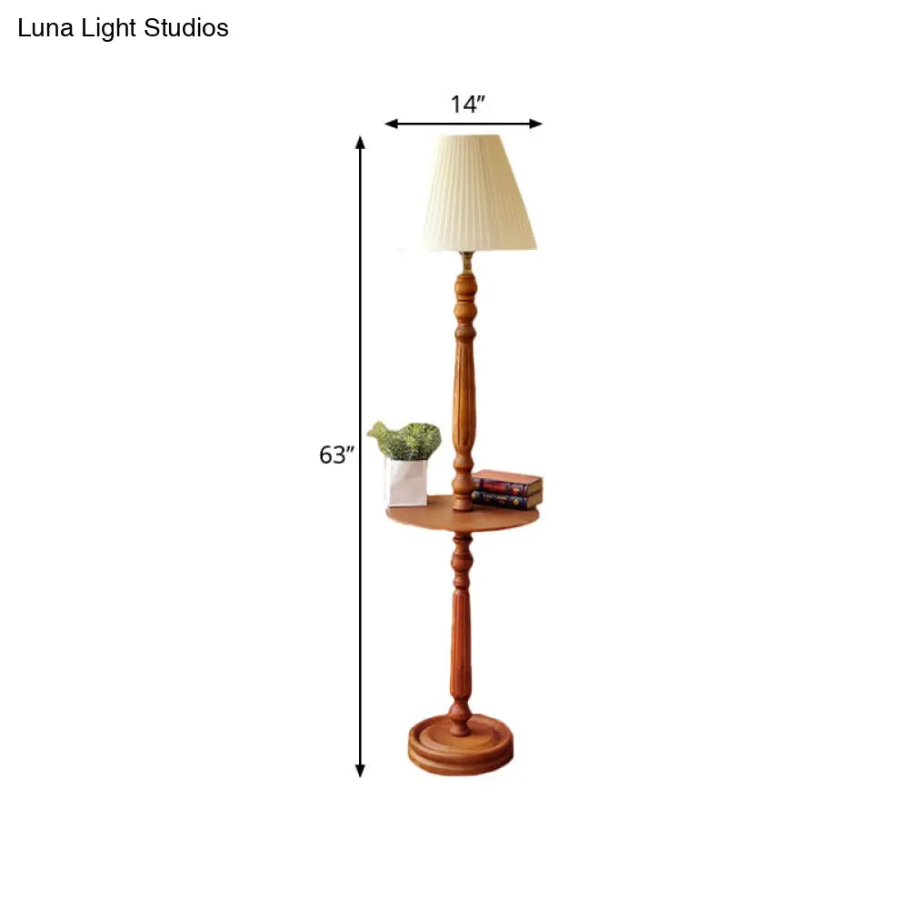 Traditional Style Wood Brown Floor Lamp with Baluster Design & Conical Fabric Shade