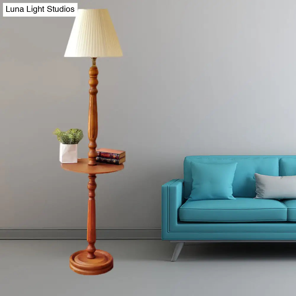 Traditional Style Wood Brown Floor Lamp with Baluster Design & Conical Fabric Shade