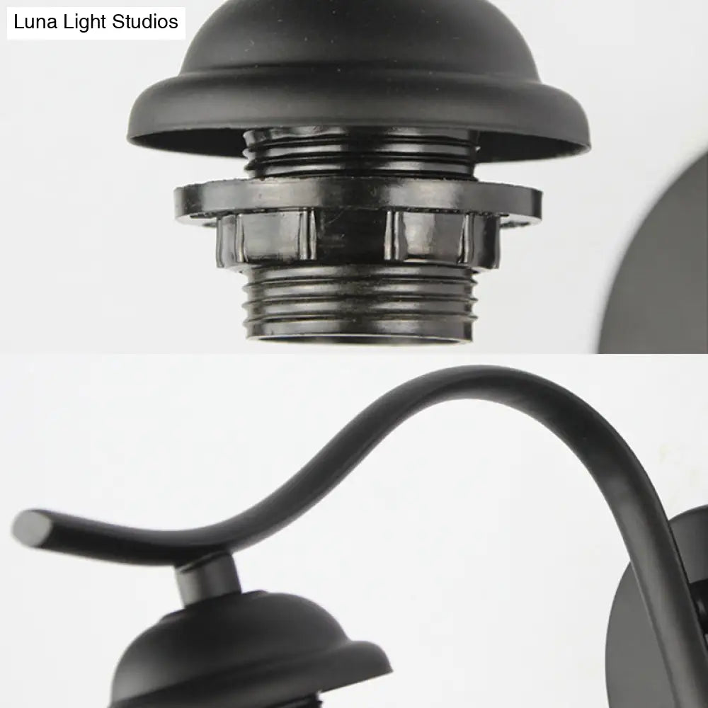 Traditional Tiffany Wall Lamp: Conical Sconce Lighting with Black Curved Arm in White/Beige - Perfect for Corridor