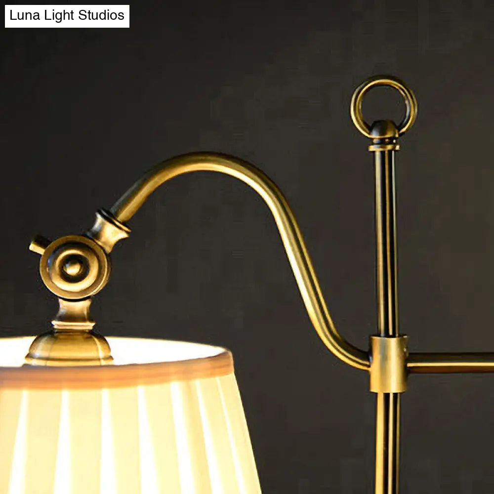 Traditional White Bedroom Desk Lamp with Barrel Fabric Shade - 1 Light Study Light