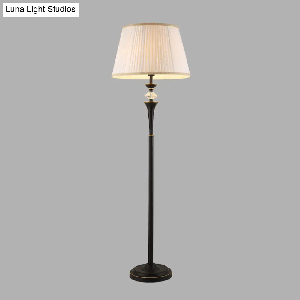 Traditional White Bucket Pleated Fabric Floor Lamp, Stand Up Lighting for Living Room